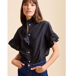 Mille Blouse Vanessa Short Sleeve Ruffle in Black